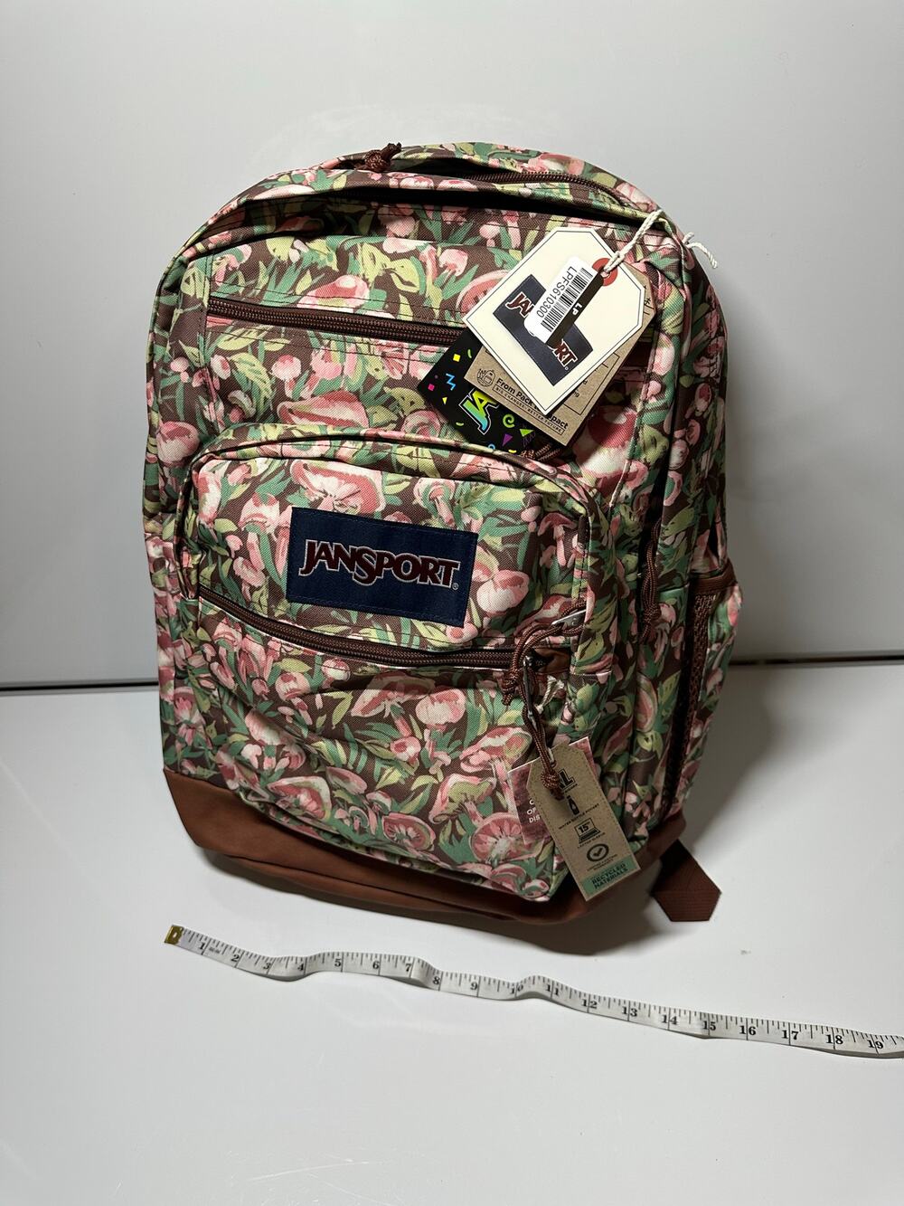 New NWT vintage style floral Jansport floral large backpack brown pink flower